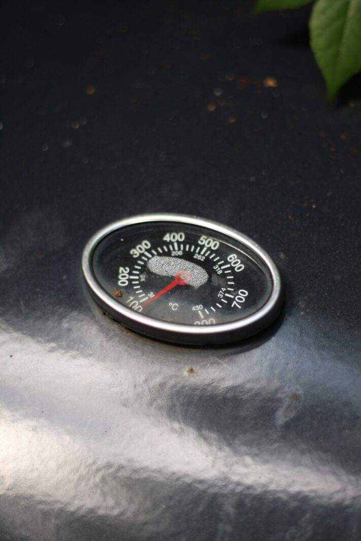 Close-up of a dial thermometer