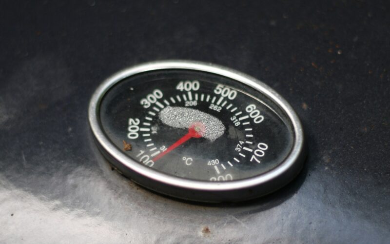Close-up of a dial thermometer